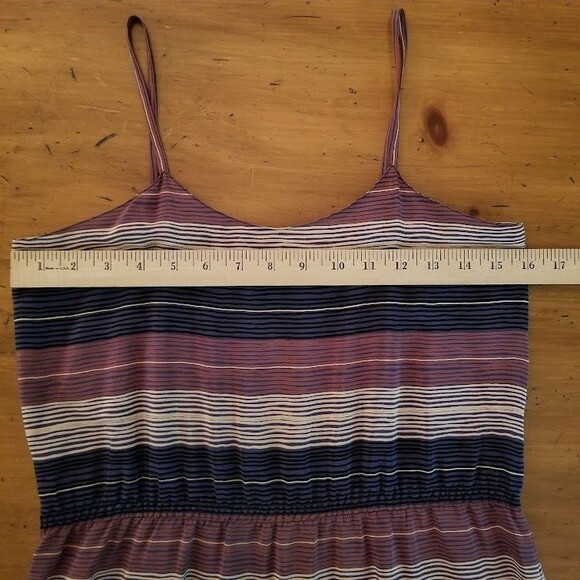 Soo Yung Lee RARE Vintage Silk Dress Striped Sz 8 Hong Kong Blue Brown Sundress - Picture 9 of 15
